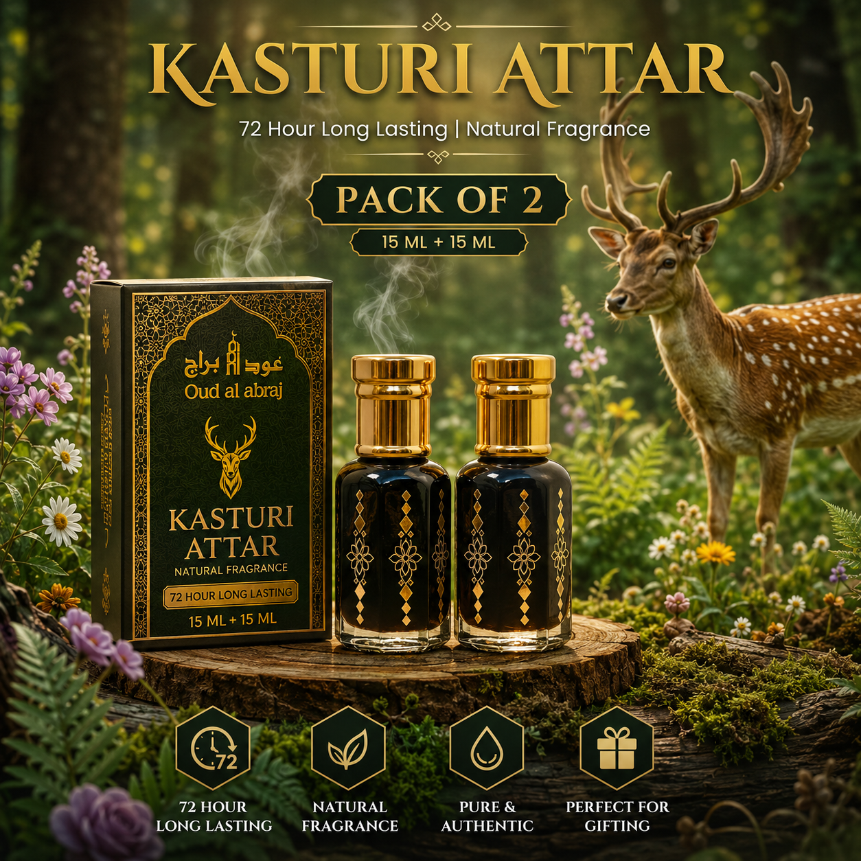 The Original Kasturi Attar | Long-Lasting & Exotic Musk | Pack of 2 | 15ML + 15ML