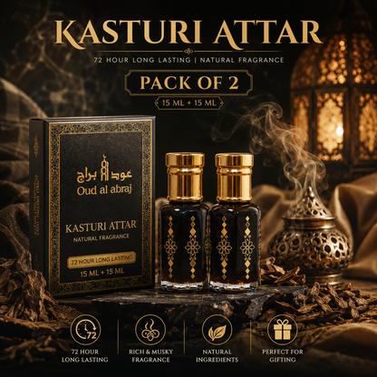 Original Kasturi Attar | 72 Hours Longest Lasting Attar | Pack of 2 | 15ML + 15ML